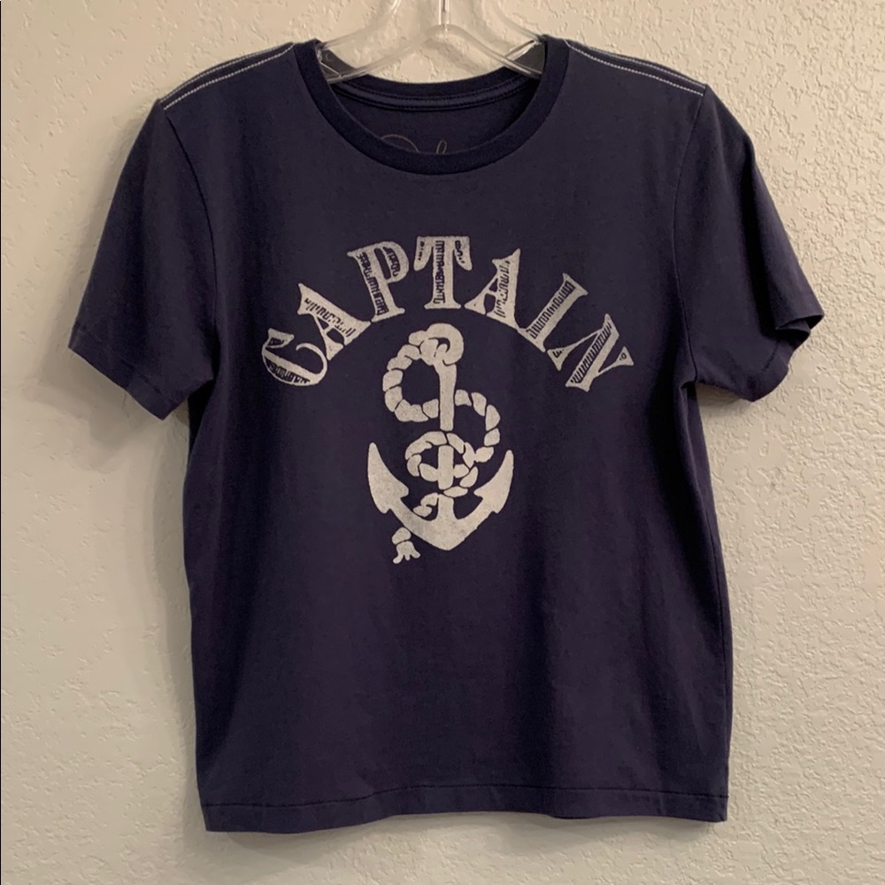 Boys Peek navy graphic tee “CAPTAIN” with anchor and rope